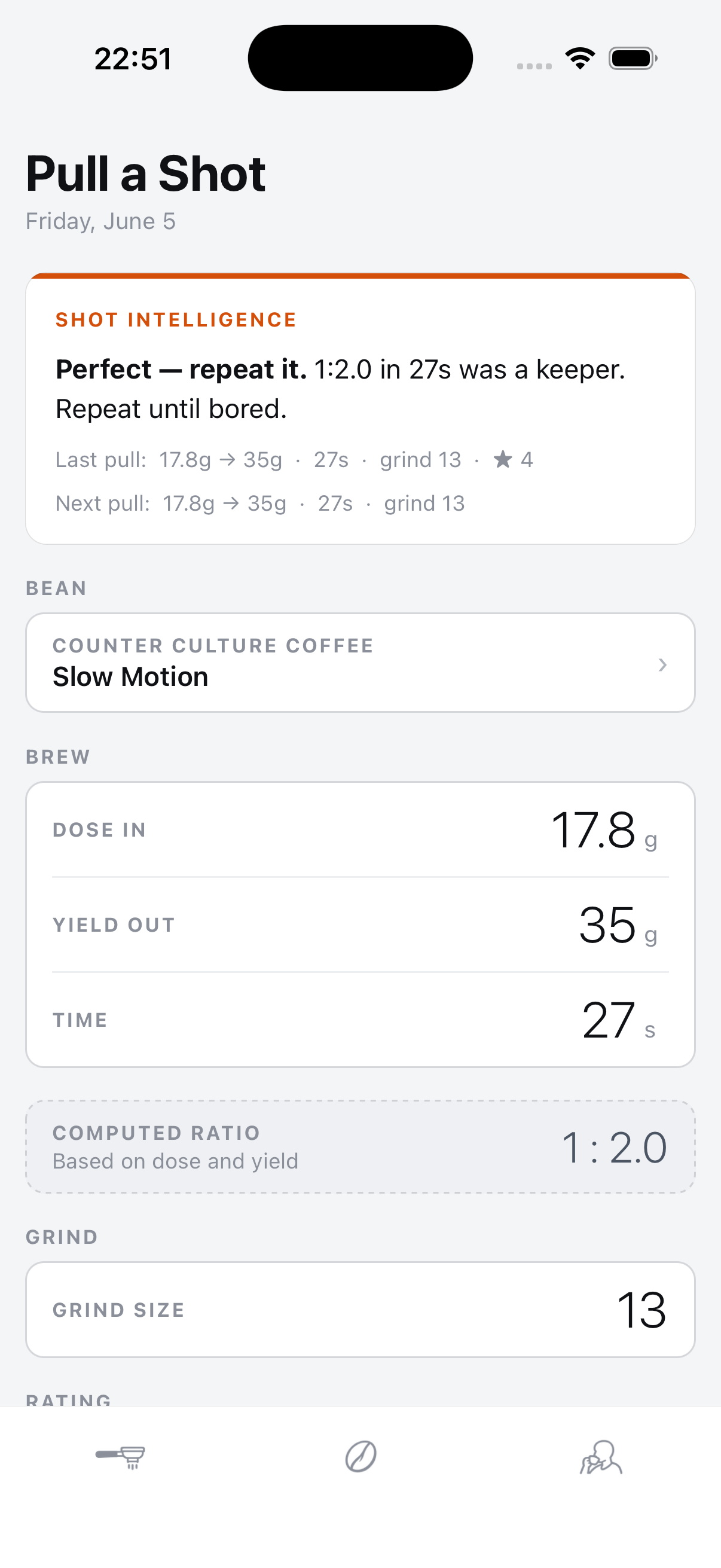 Shot Intelligence guidance while logging an espresso pull
